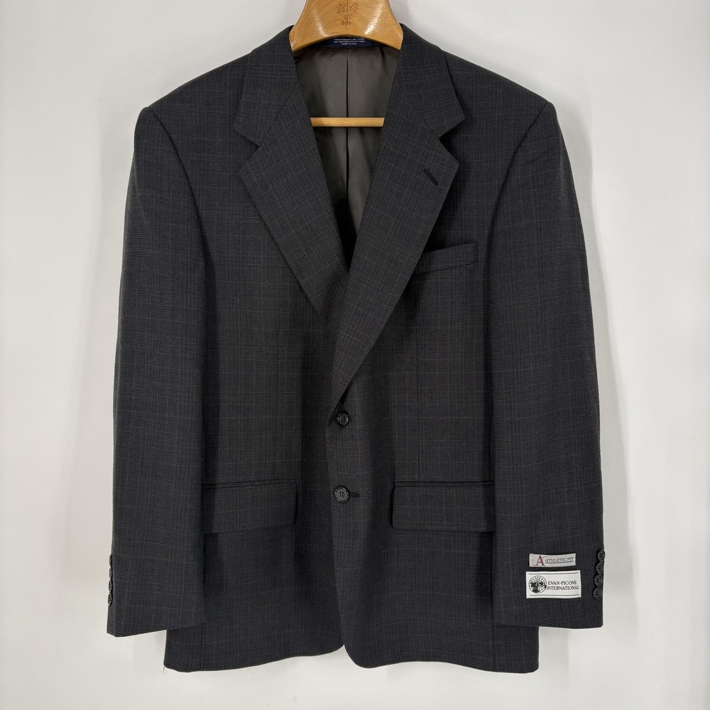 Evan-Picone International Sport Coat Mens 42R Gray Plaid Wool 2 Button‎ Blazer